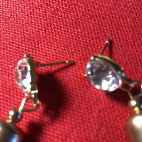 Diamond Style Rhinestone & Chain Dangle Earrings Gold Toned Pierced Back - Picture 5 of 8